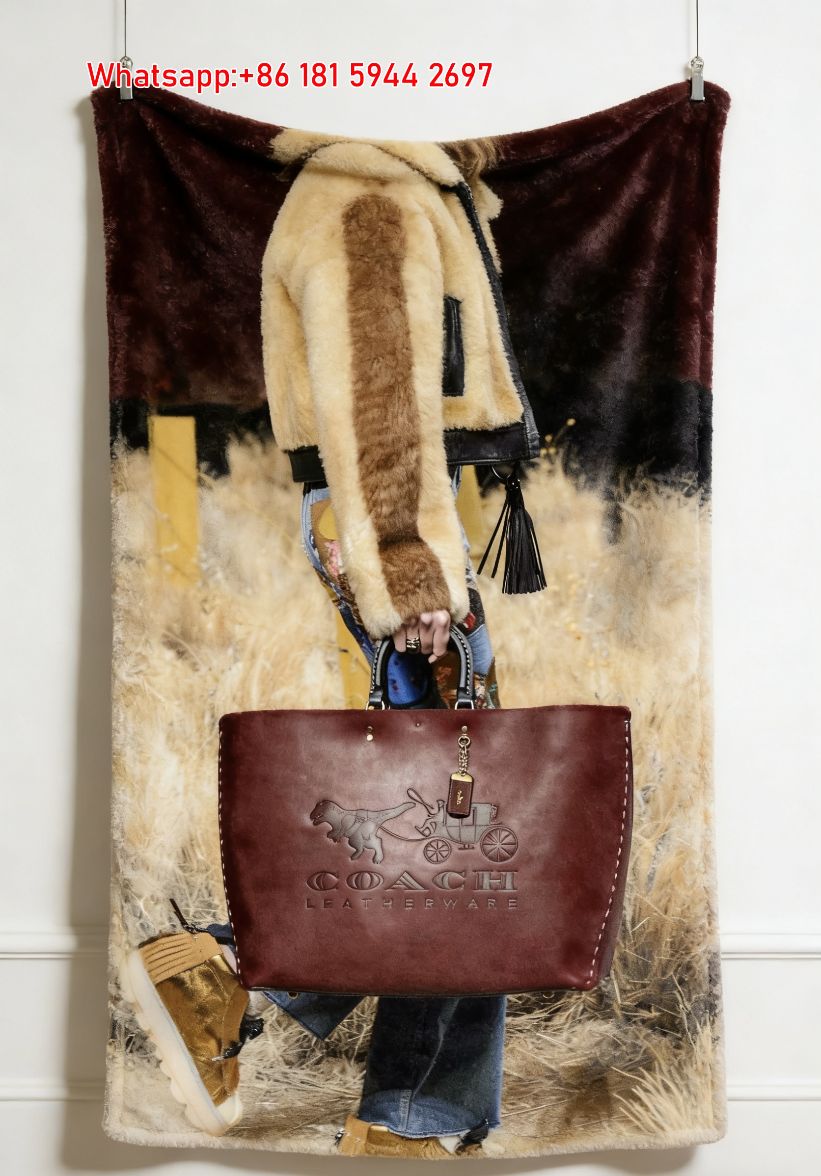 Coach Dinosaur Carriage Burgundy Tote Print Flannel Sofa Throw Blanket C237